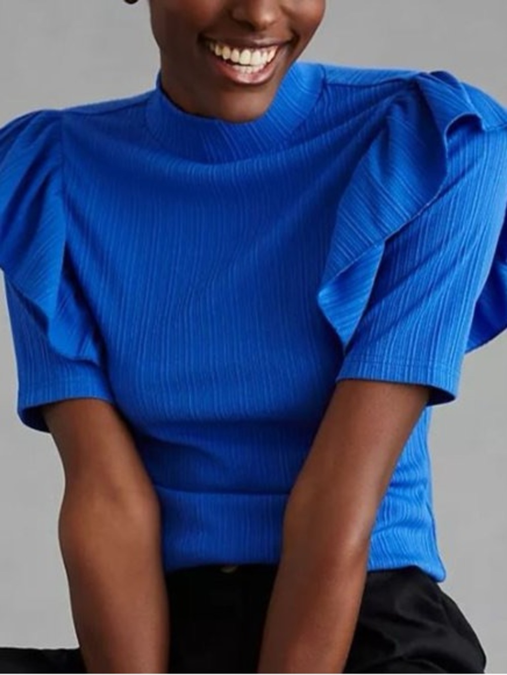 357. Anthropologie Dolan Ribbed Puff Sleeve Top in Electric Blue - Women